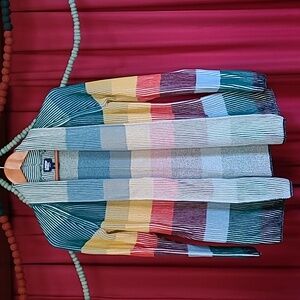 Lands End Drifter open cardigan, rainbow striped